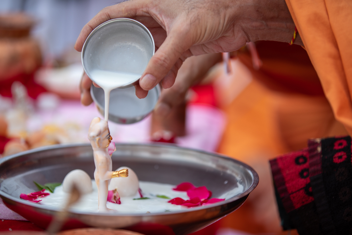 Mahapuja rituals being performed during Chopda Pujan