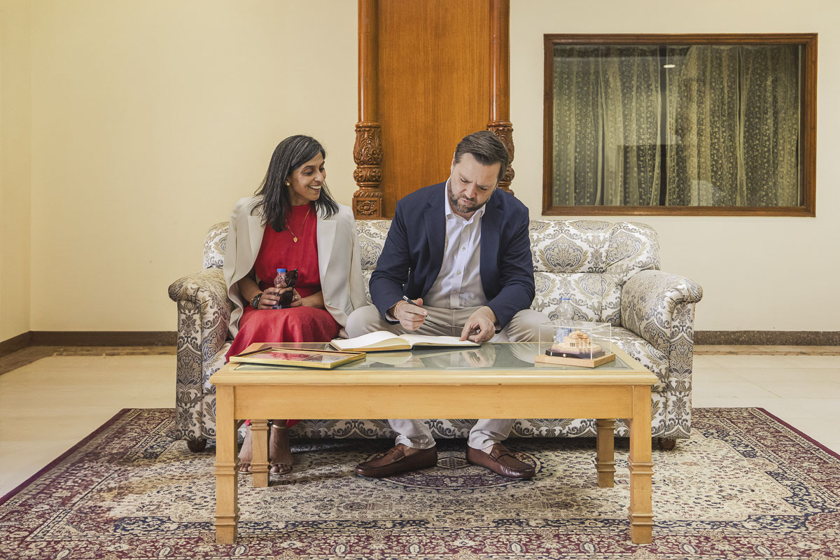 US Vice President JD Vance pens his sentiments in the guest book, alongside Second Lady Usha Vance